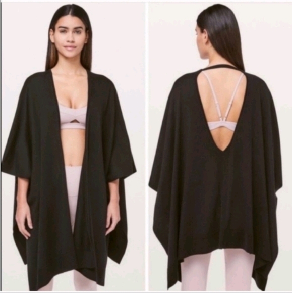 Lululemon Free To Coast Wrap Black One Size Cotton Polyester Silk Sweater Shawl - Picture 1 of 8